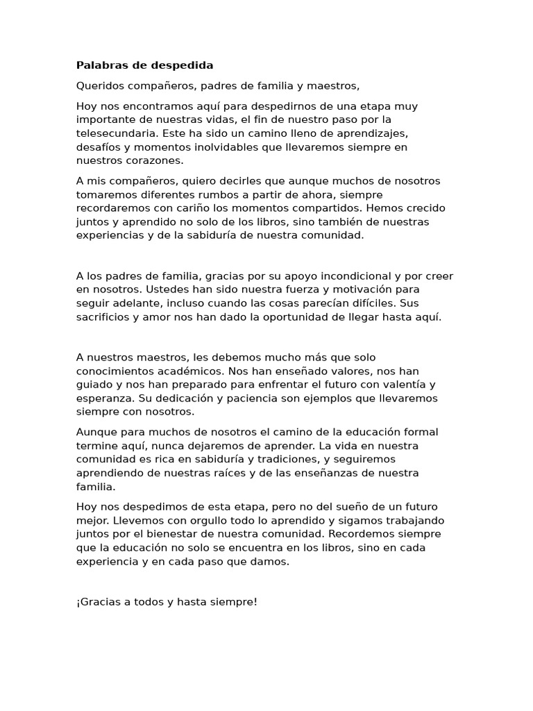 Despedida De La Telesecundaria Pdf 