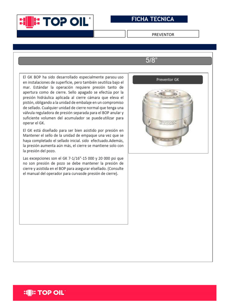 Ficha Técnica del Preventor GK 13 5/8