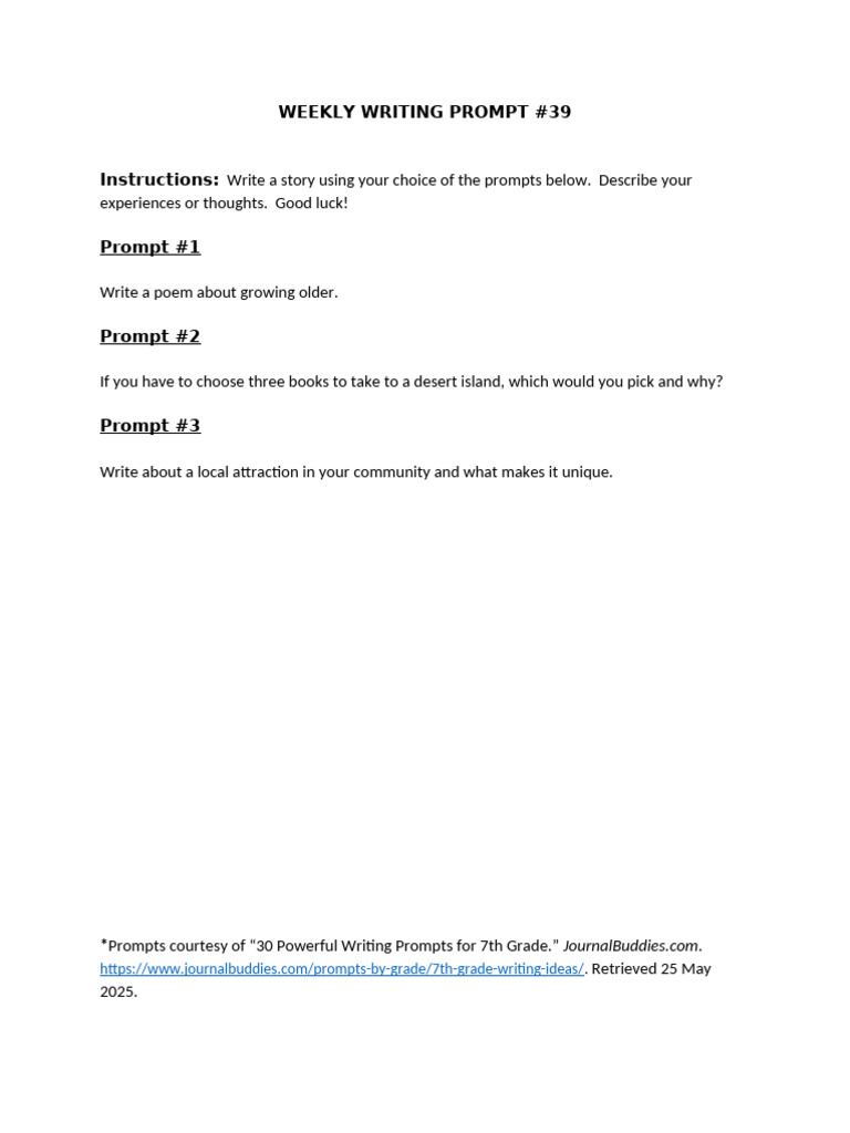 Weekly Writing Prompt 39 | PDF