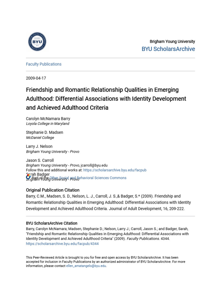 Friendship and Romantic Relationship Qualities in Emerging Adulth | PDF ...