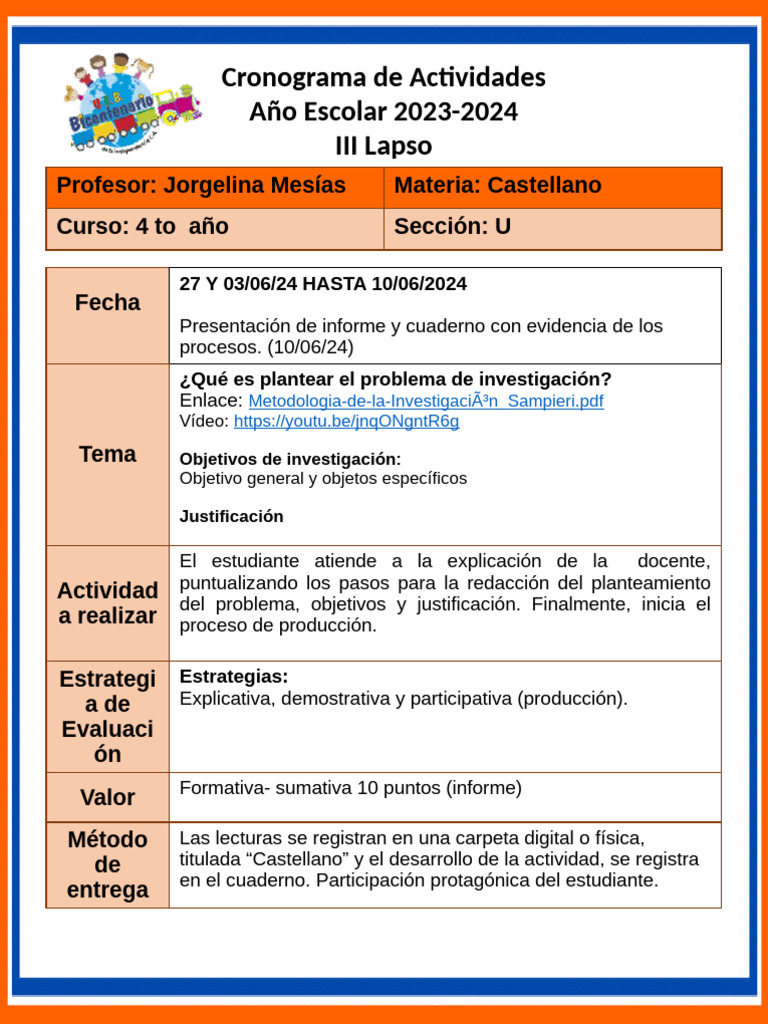 4to Año 27 Al 10-06-24 | PDF | Información | Cognición