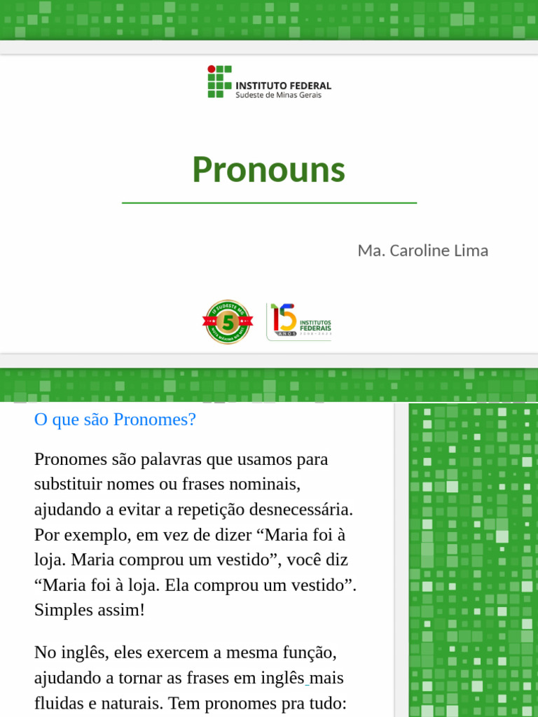 Guia Completo de Pronomes em Inglês | PDF | Assunto (gramática) | Pronome
