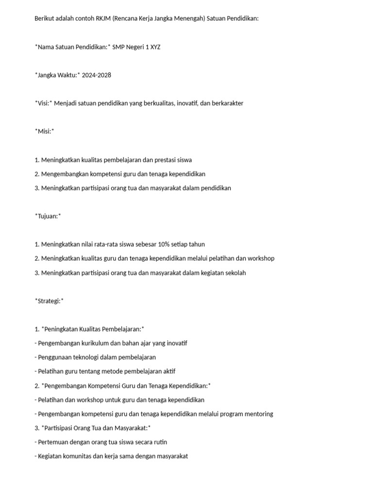 Contoh RKJM SMP 2024-2028 yang Efektif | PDF