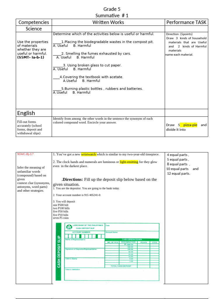 Grade 5 Summative Assessment Guide | PDF