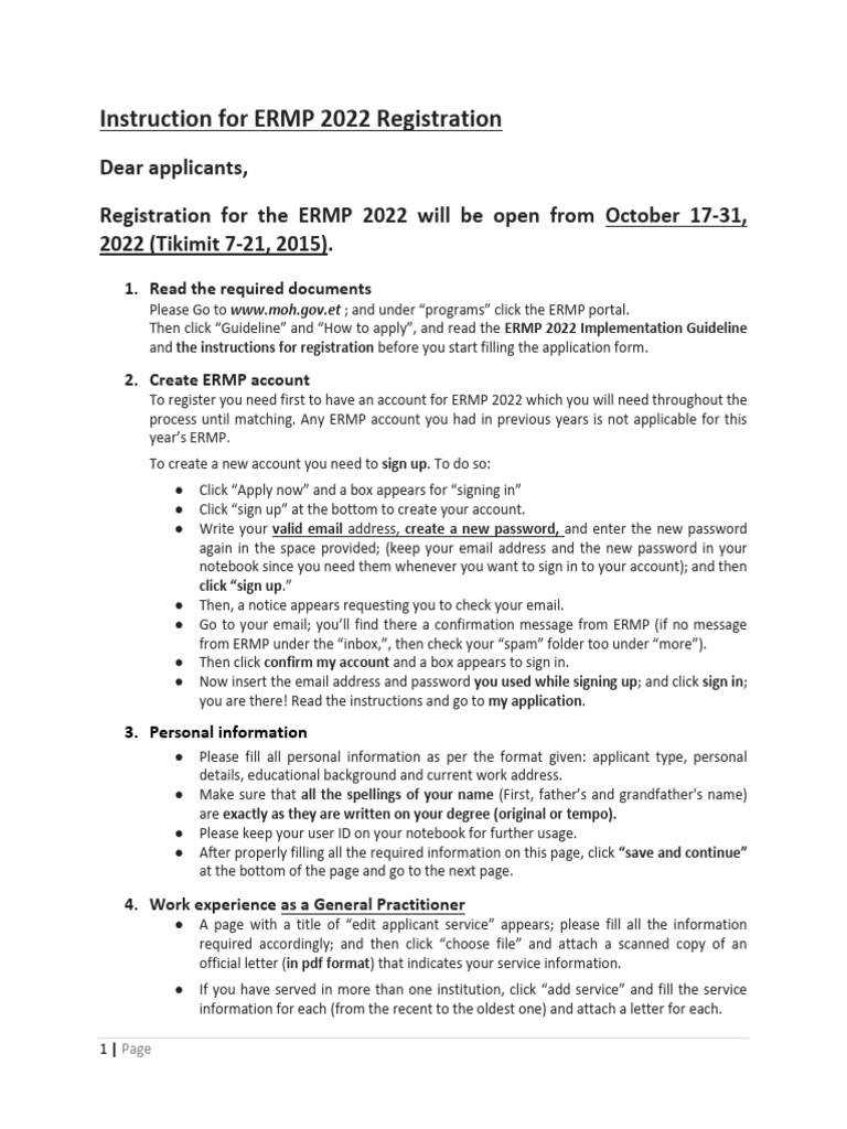 ERMP 2022 Registration Instructions | PDF