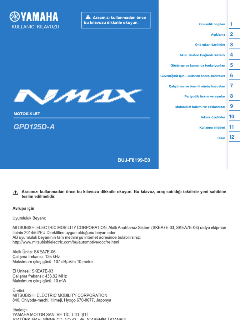 Nmax 125 Techmax Plus Kullanici El Kitabi (2025) | PDF