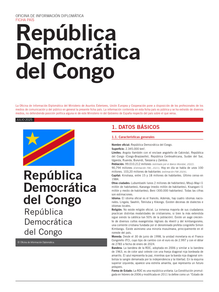 Ficha País: República Democrática del Congo | PDF | República ...