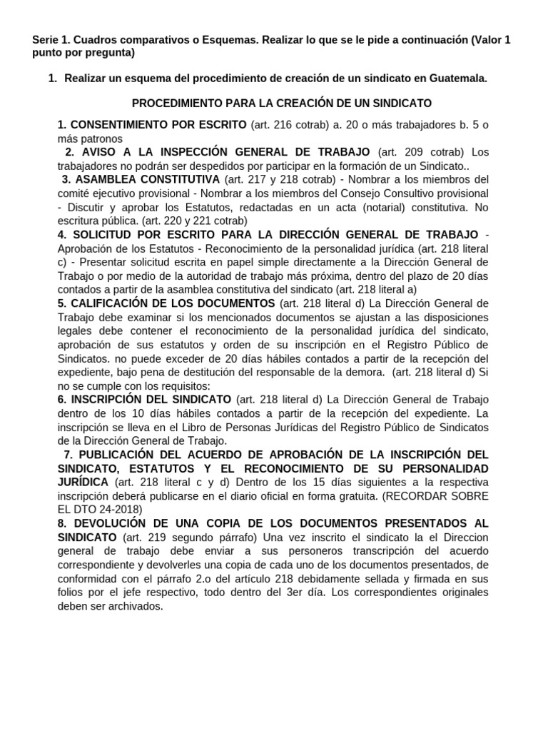 Procedimiento para crear un sindicato en Guatemala | PDF | Sindicato ...