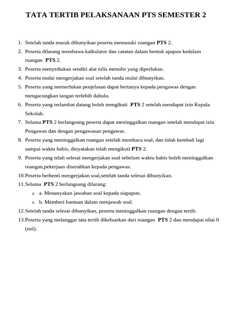 Tata Tertib PTS Semester 2 | PDF