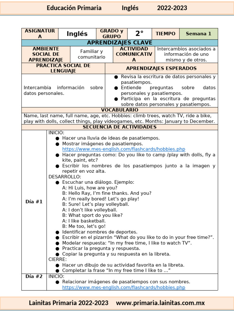 Actividades de Inglés para 2° Primaria | PDF | Aprendizaje ...