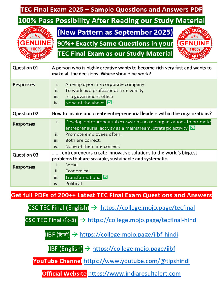 TEC Final Exam 2025: Sample Q&A PDF | PDF | Entrepreneurship | Business ...