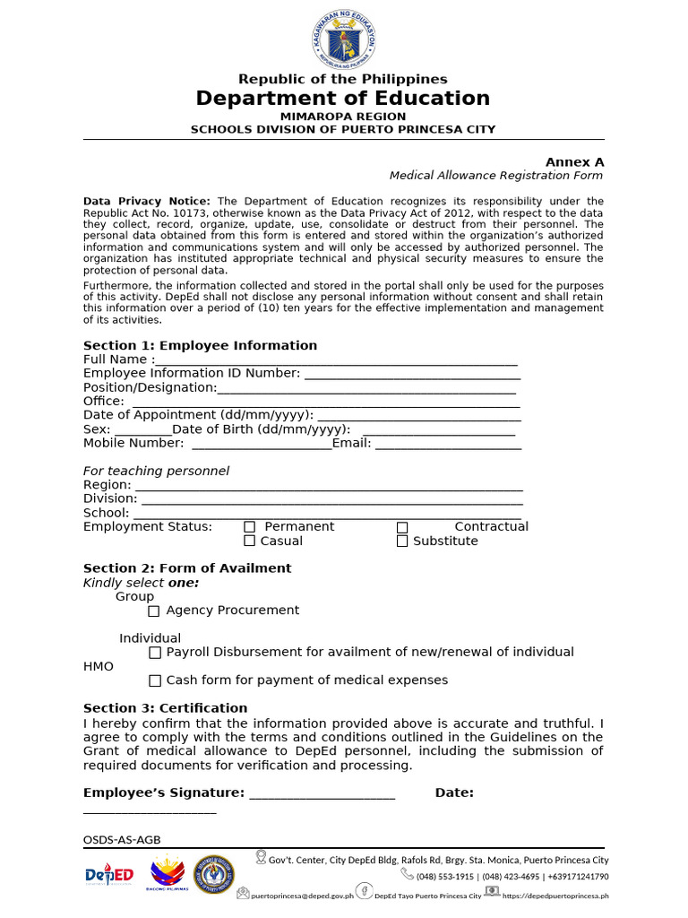Medical Allowance Registration Form | PDF | Privacy