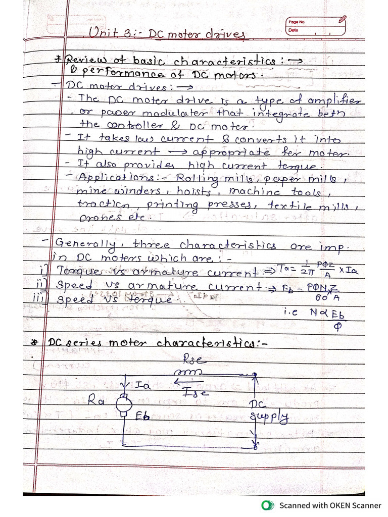 Handwritten Notes DC Motor Drives | PDF