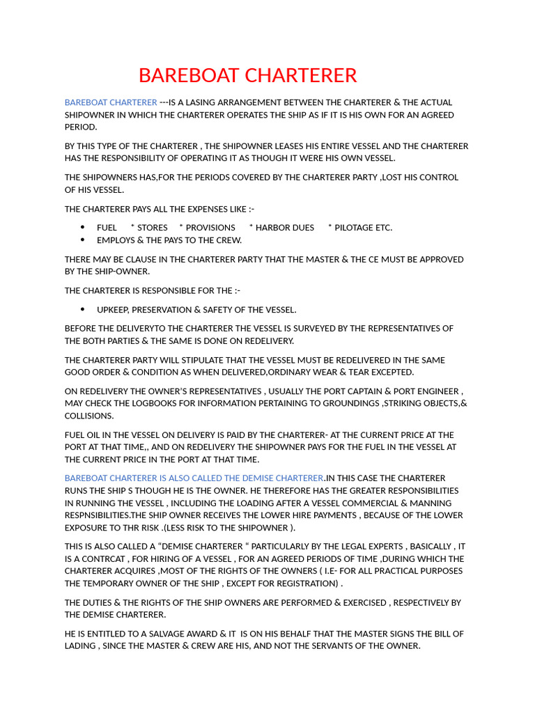Understanding Bareboat Charterer Responsibilities | PDF | Ships | Water ...