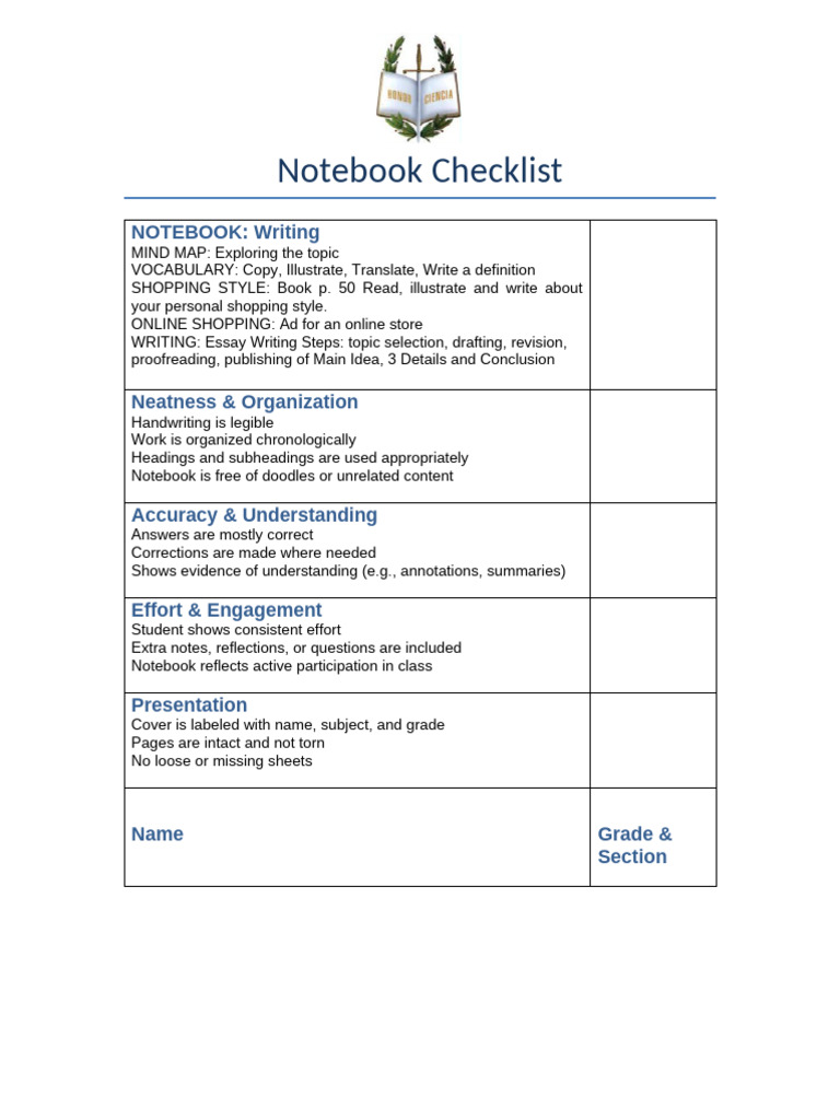 Comprehensive Notebook Checklist Guide | PDF