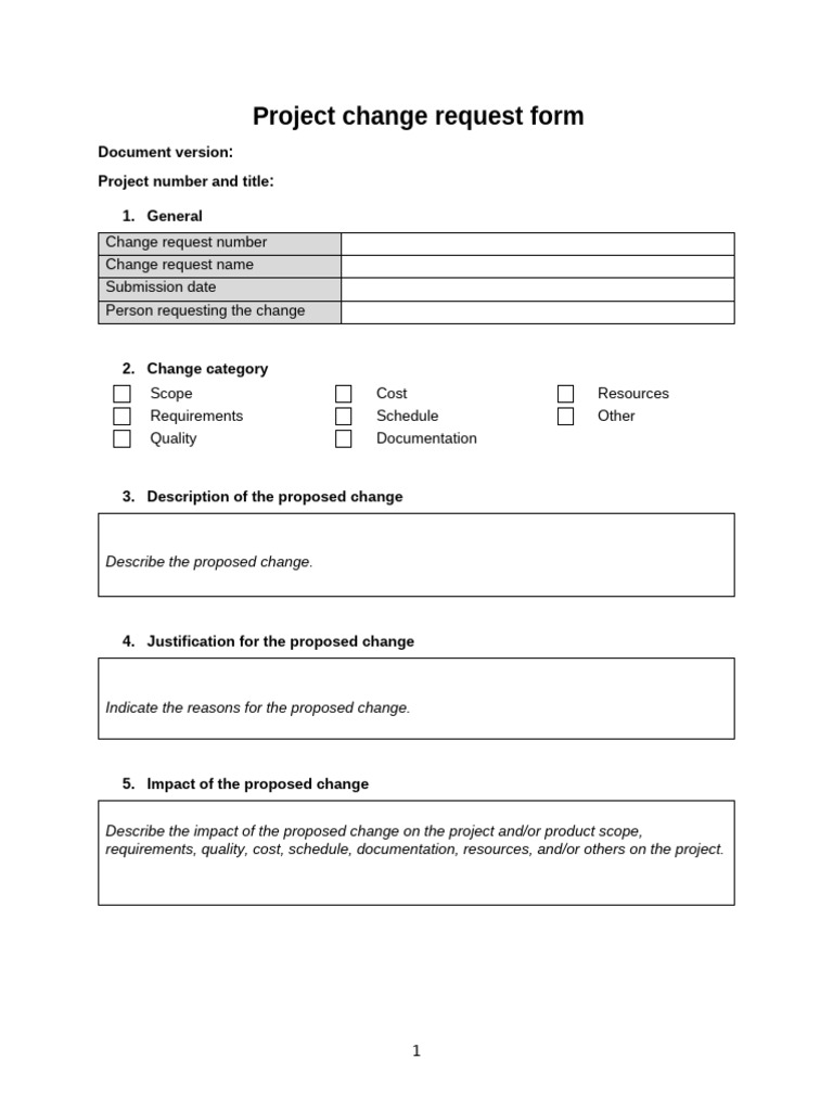 Project Change Request Form Template | PDF