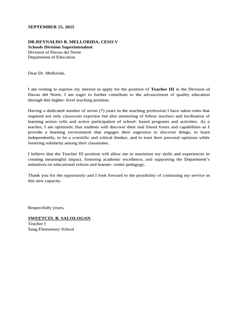 DND Application Letter | PDF