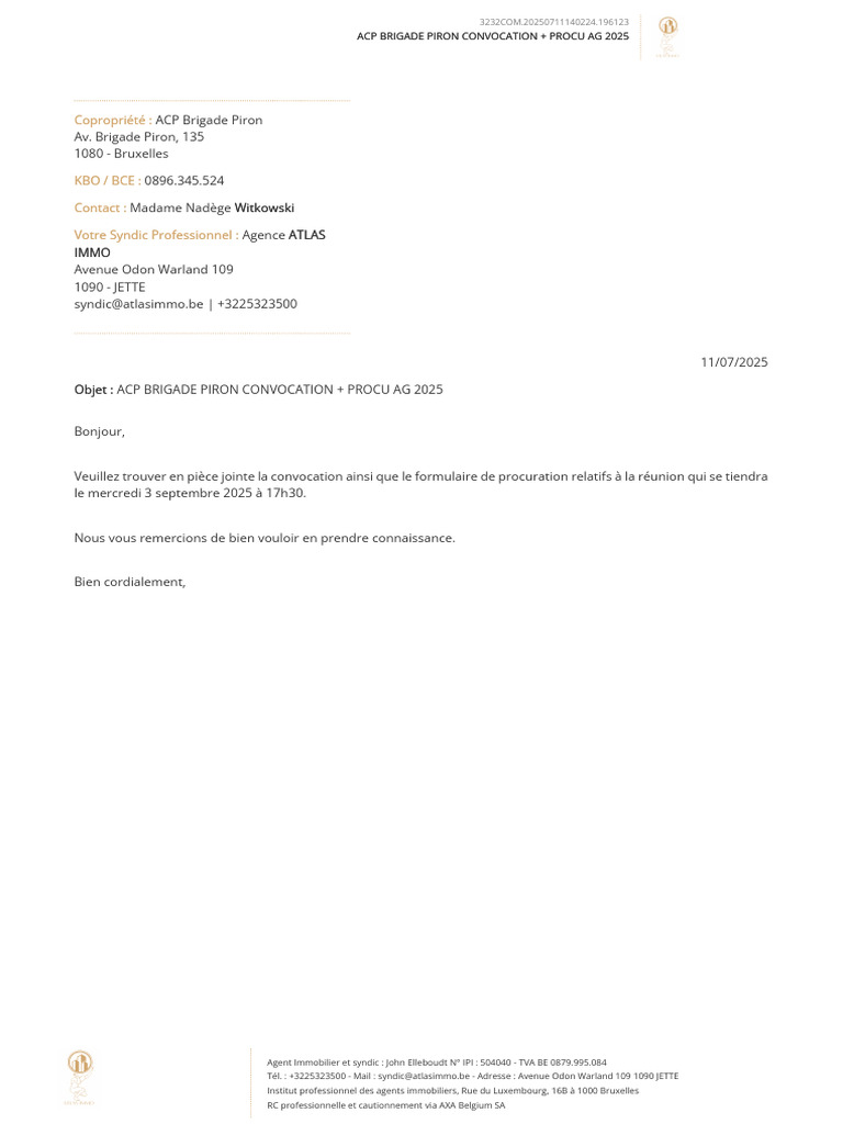 Convocation AG ACP Brigade Piron 2025 | PDF | Gouvernement