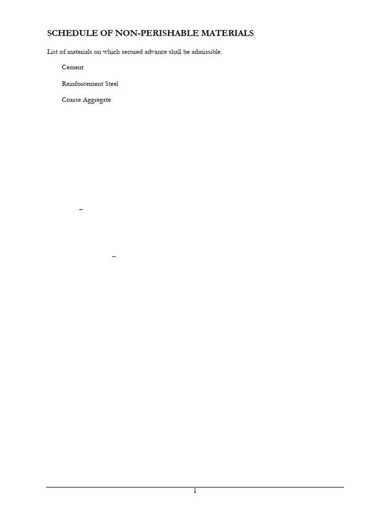 Non-Perishable Materials Schedule | PDF