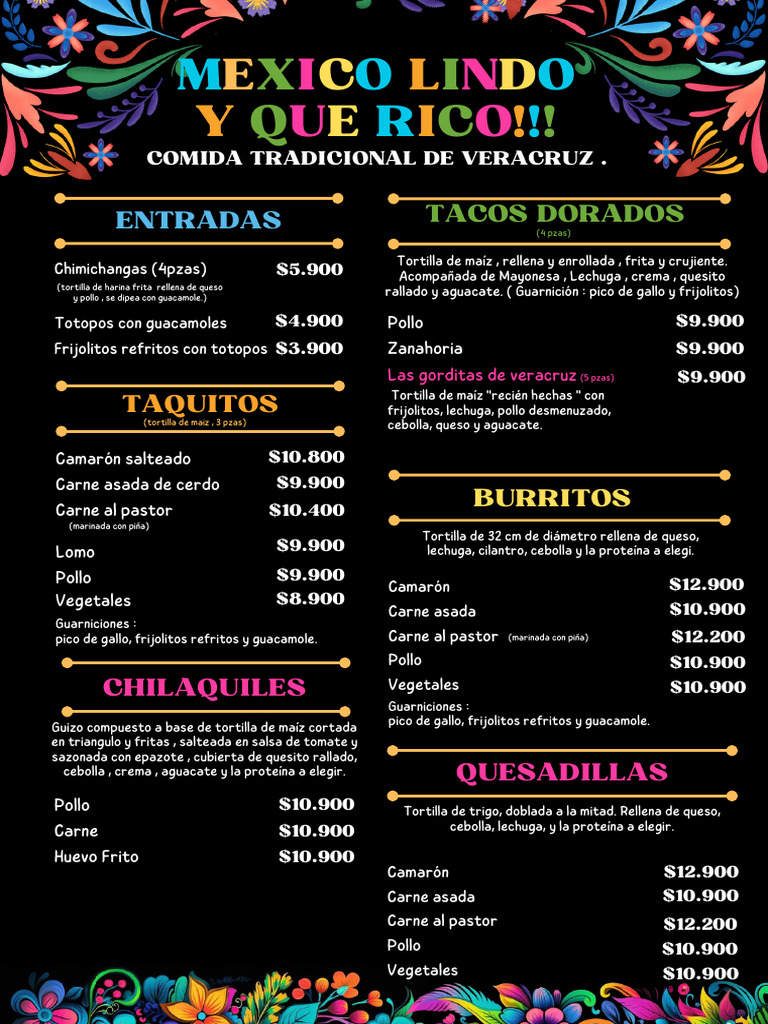 Menú de México Lindo y Qué Rico | PDF | Cocinando | Alimentos preparados
