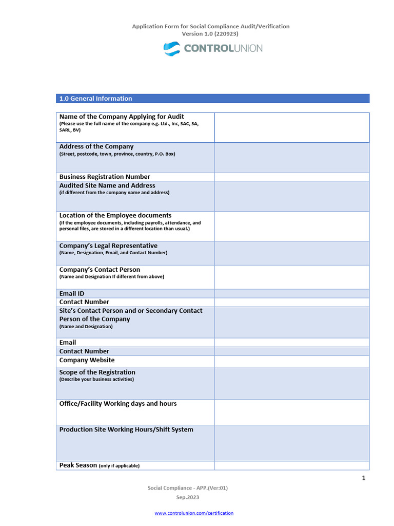 Social Compliance Audit Application Form | PDF | Audit | Business