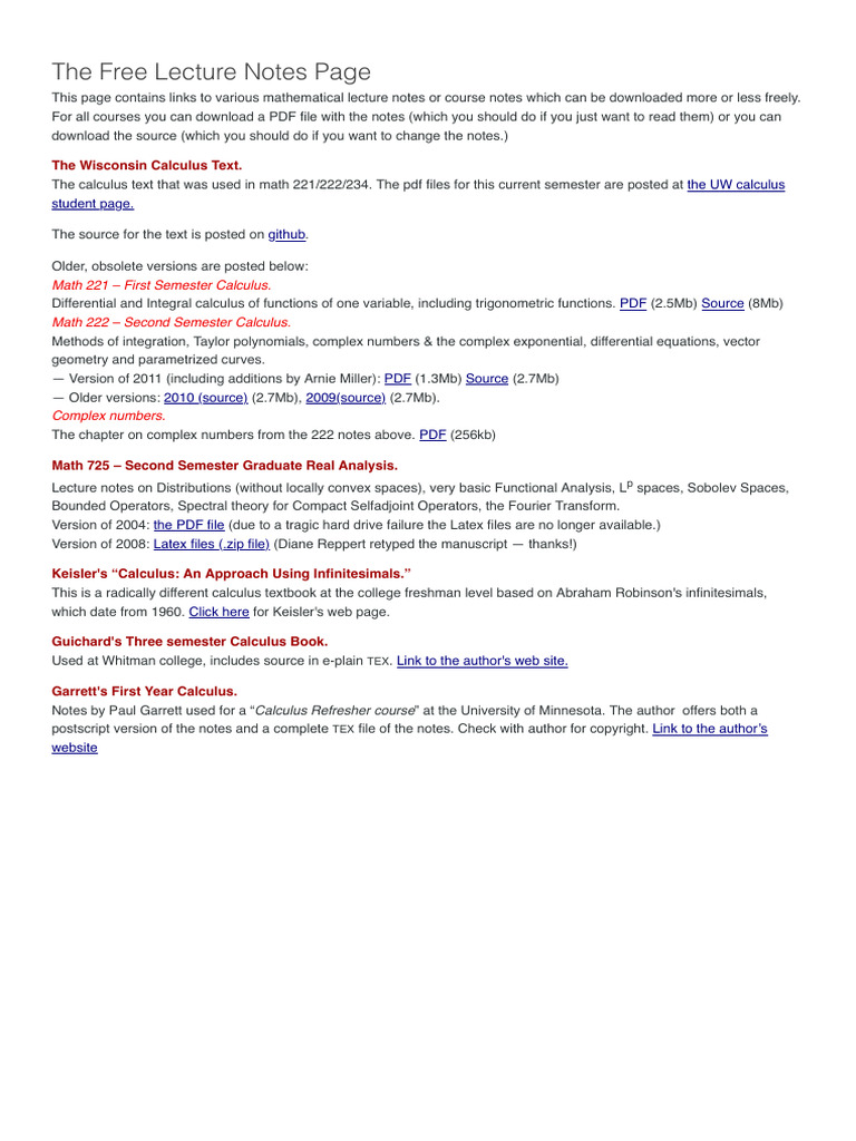 Free Math Lecture Notes Download | PDF