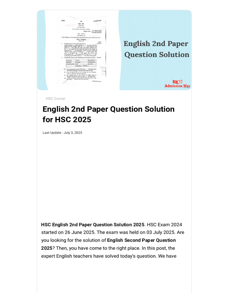 HSC 2025 English 2nd Paper Solutions | PDF | Secondary Education ...