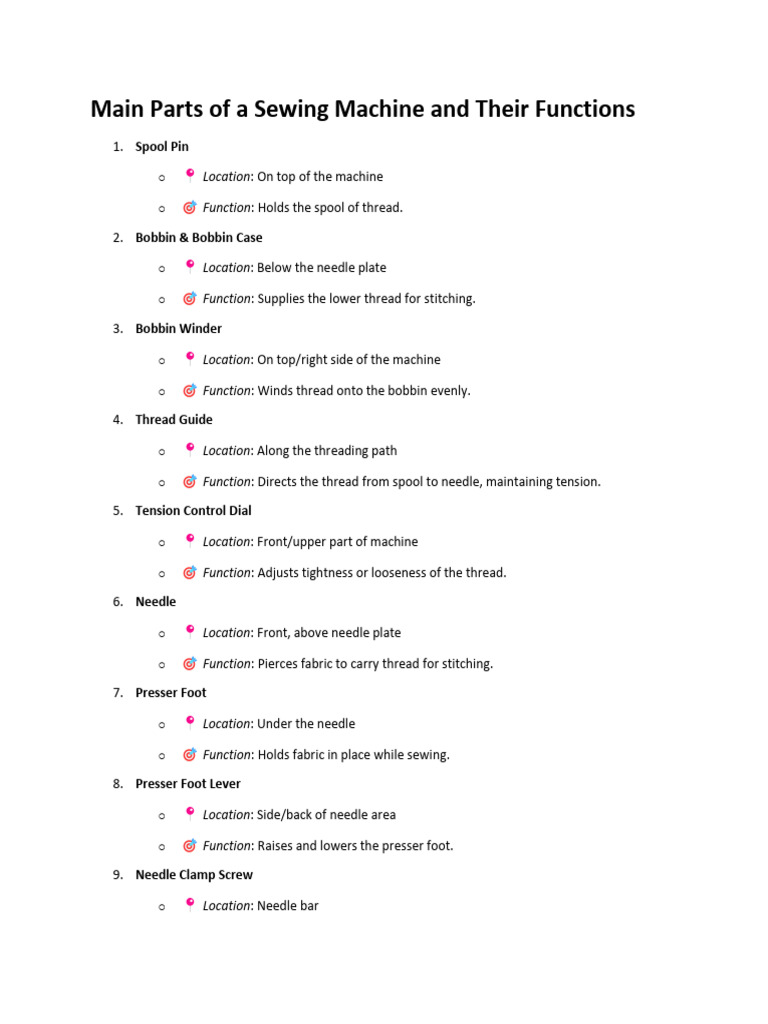 Sewing Machine Parts and Functions Guide | PDF