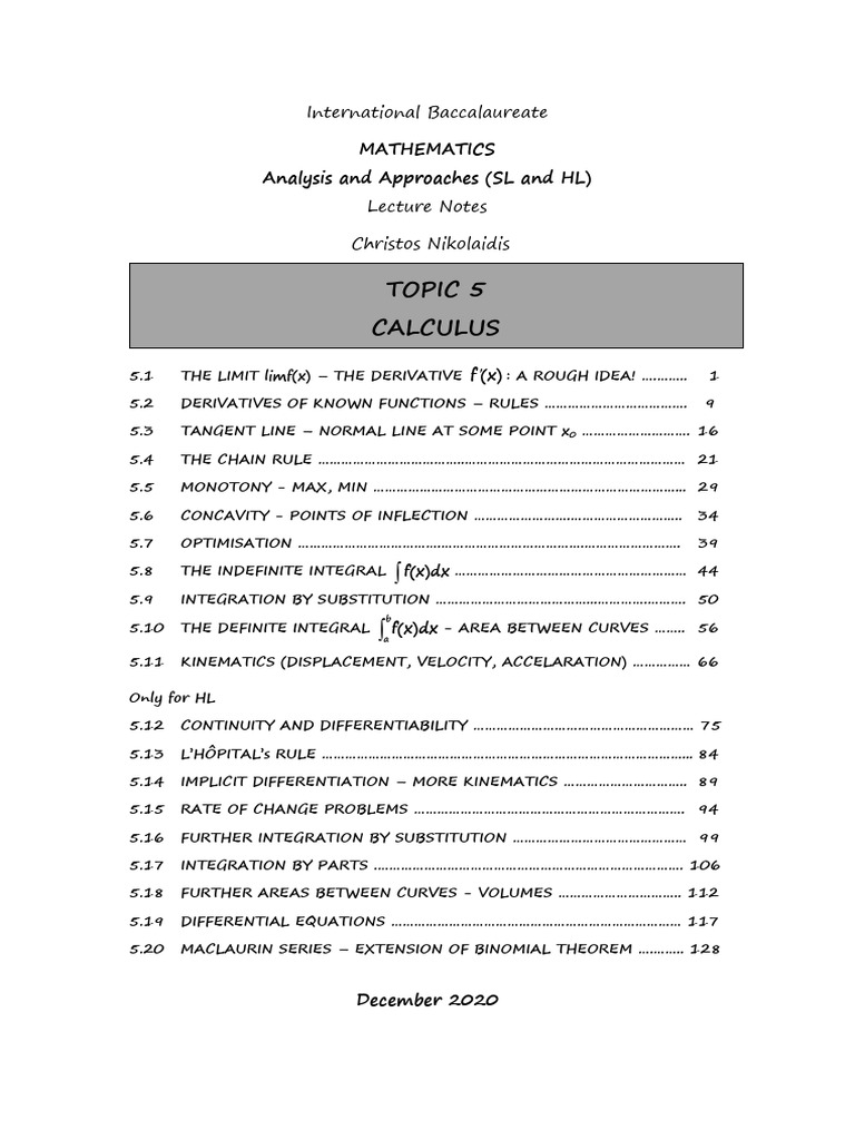 IB Mathematics Calculus Lecture Notes | PDF | Tangent | Trigonometric ...