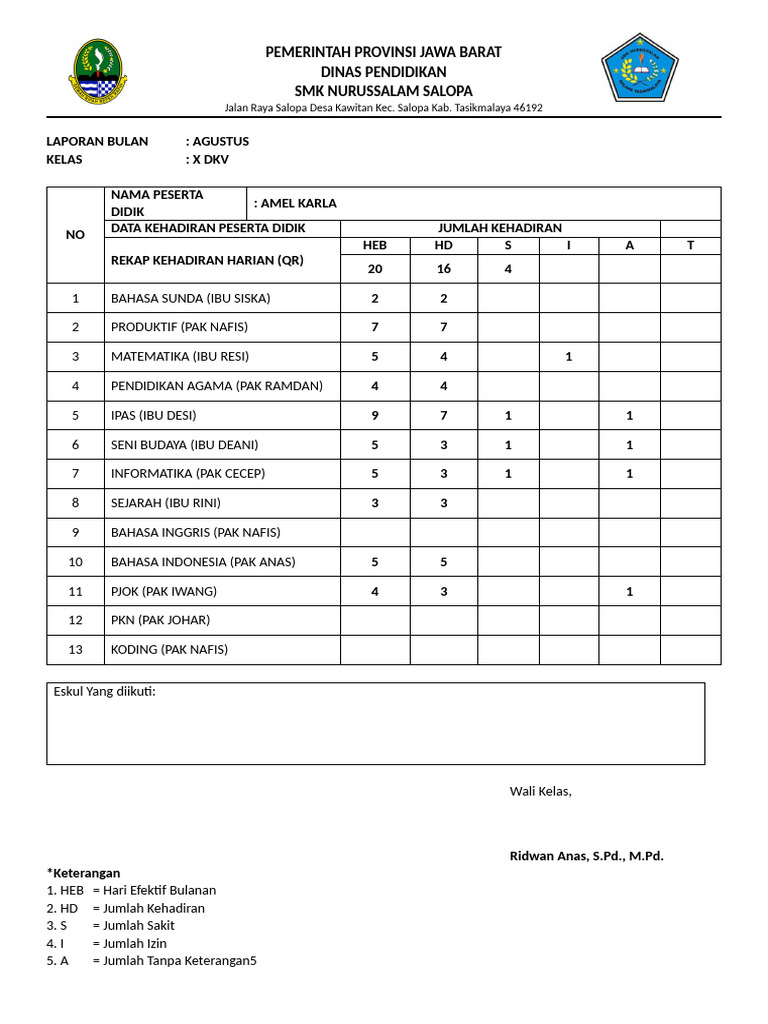 Format Rekap Kehadiran Bulanan | PDF