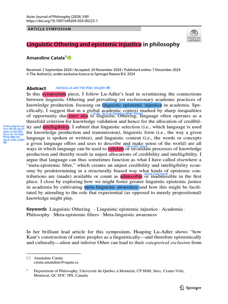 Linguistic Othering in Academic Justice | PDF | Epistemology | Knowledge
