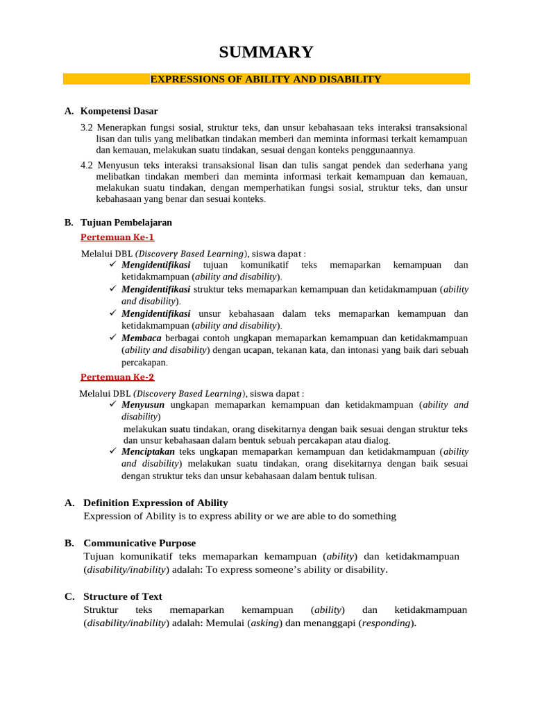 Ability and Disability Expressions Guide | PDF | Linguistic Morphology ...