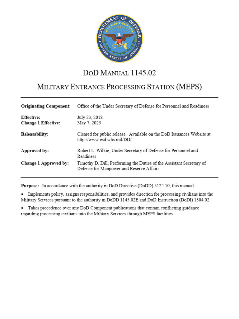 D D M 1145.02 M E P S (MEPS) : O Anual Ilitary Ntrance Rocessing Tation ...