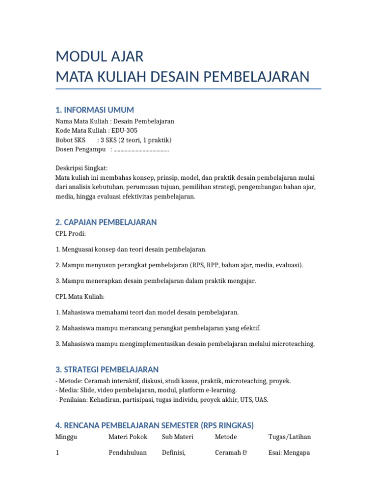 Desain Pembelajaran: Modul Ajar EDU-305 | PDF