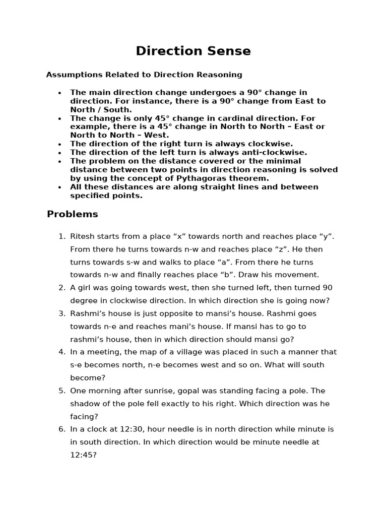 Direction Reasoning and Problem Solving | PDF