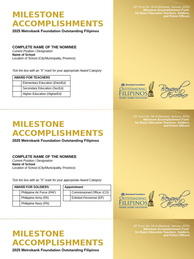 OF Form No. 04 A Milestone Accomplishment Form BasicEd Soldiers Police ...