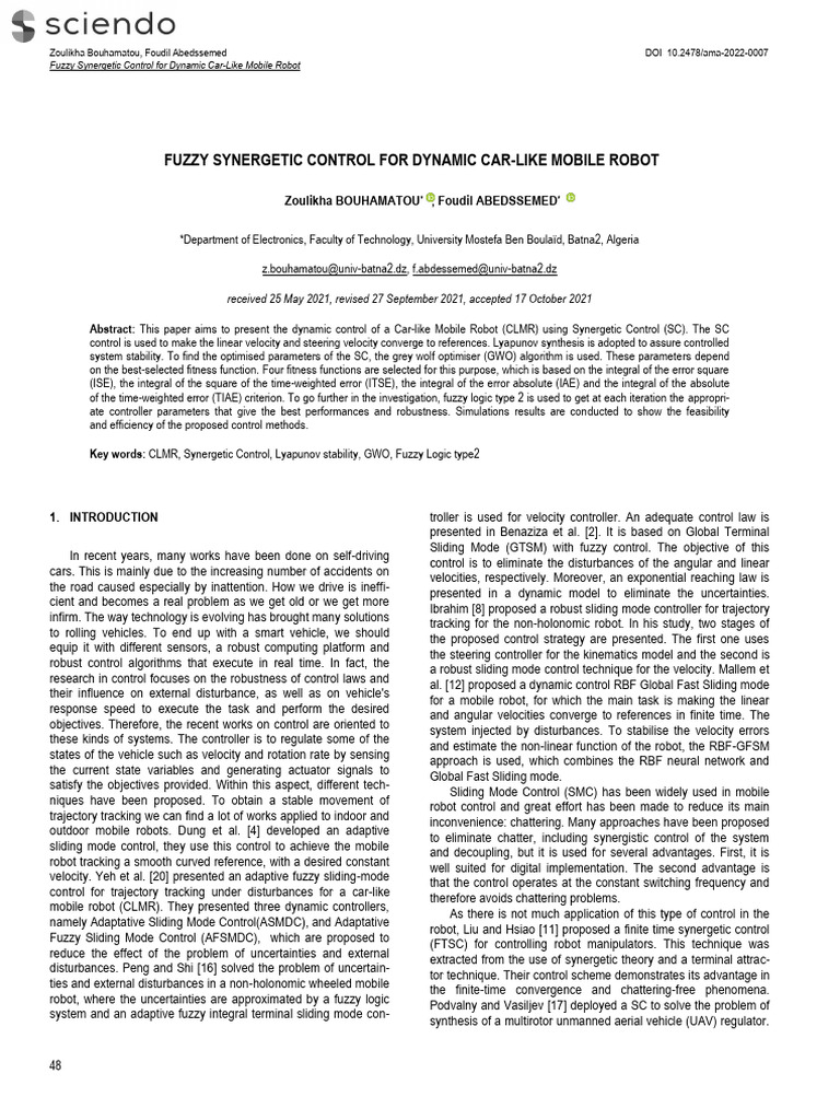 Fuzzy Control for Car-Like Robots | PDF | Lagrangian Mechanics | Matrix ...