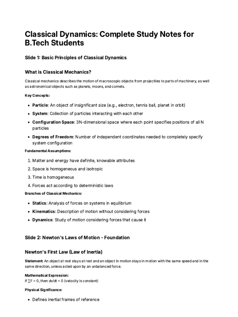 Classical Mechanics Overview for B.Tech Students | PDF | Lagrangian ...