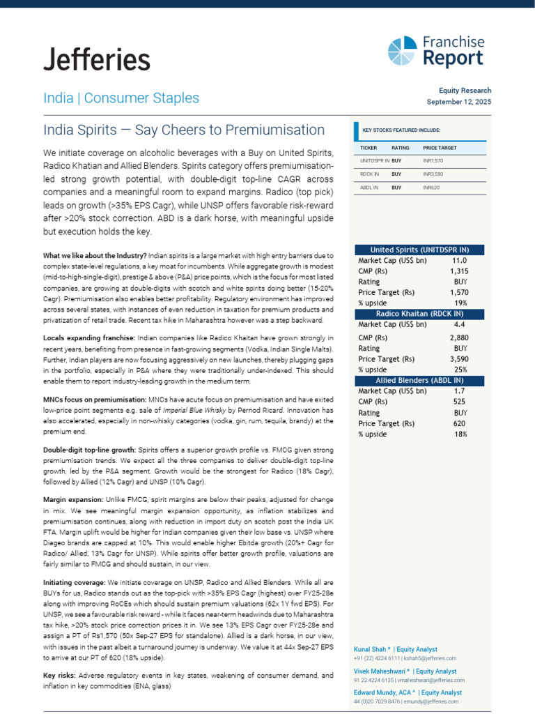 Jefferies Initiating Coverage On Alcoholic Beverages India Spirits | PDF |  Scotch Whisky | Whisky