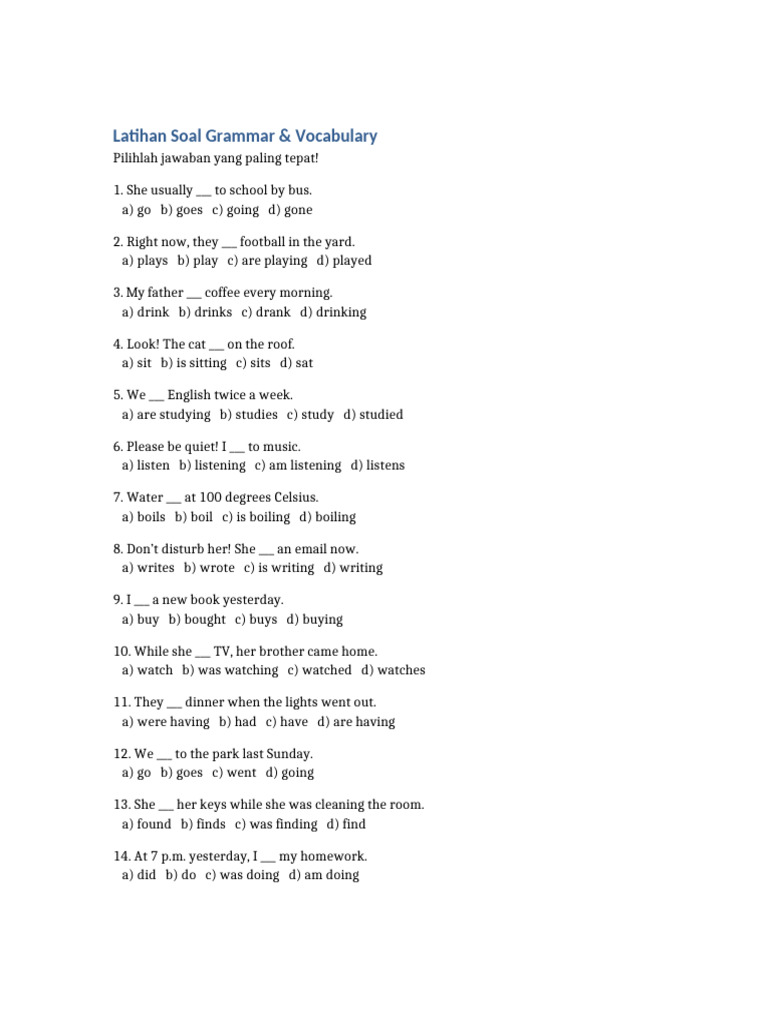 Grammar and Vocabulary Practice Test | PDF
