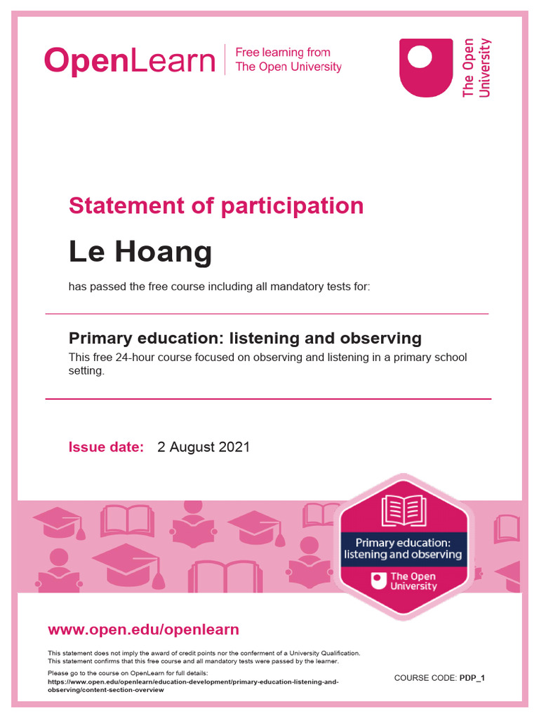 OpenLearn Participation Statement | PDF | Learning | Teachers