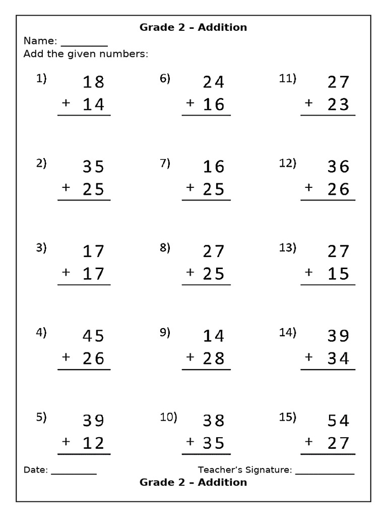 Grade 2 Addition Worksheet | PDF