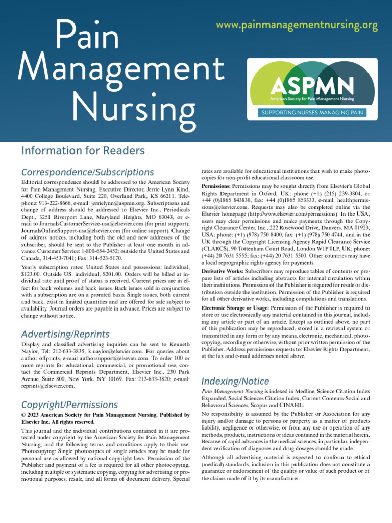 Pain Management Nursing Journal Info | PDF | Elsevier | Copyright