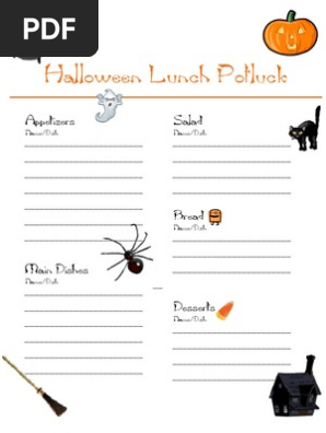 Halloween Potluck Sign-Up Sheet