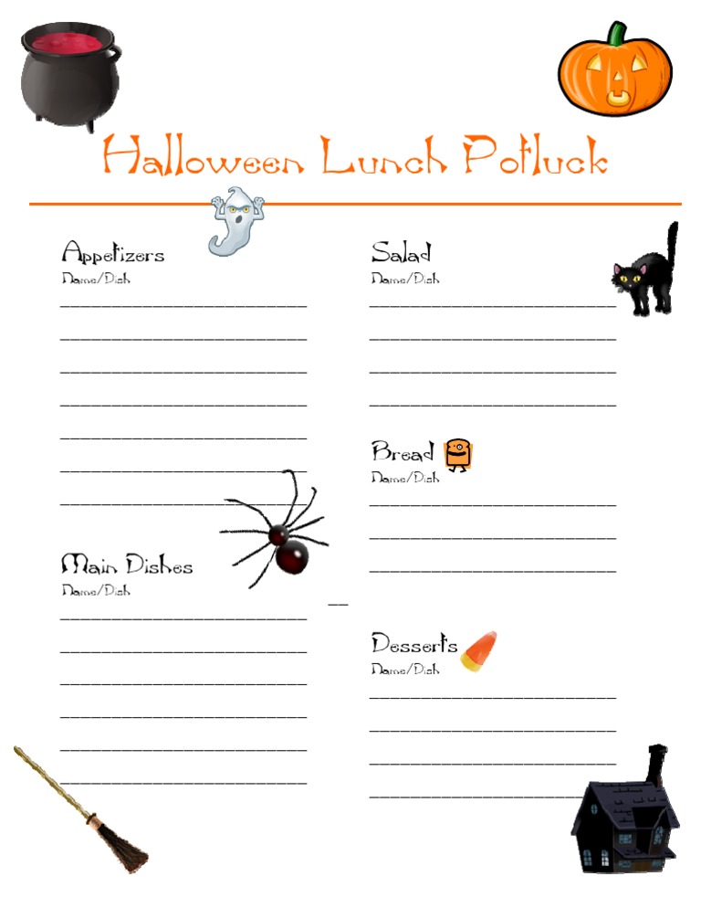 Halloween Potluck Template Free Printable