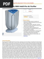Download surround air xj-3800 intelli-pro air purifier by rexells SN92293445 doc pdf