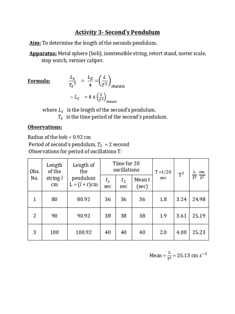 XII - A5 Second's Pendulum | PDF | Pendulum | Oscillation
