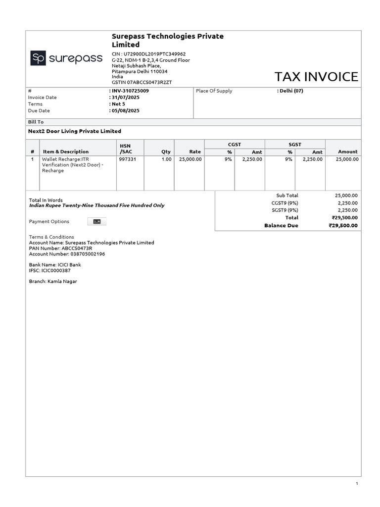 Invoice for Wallet Recharge Services | PDF