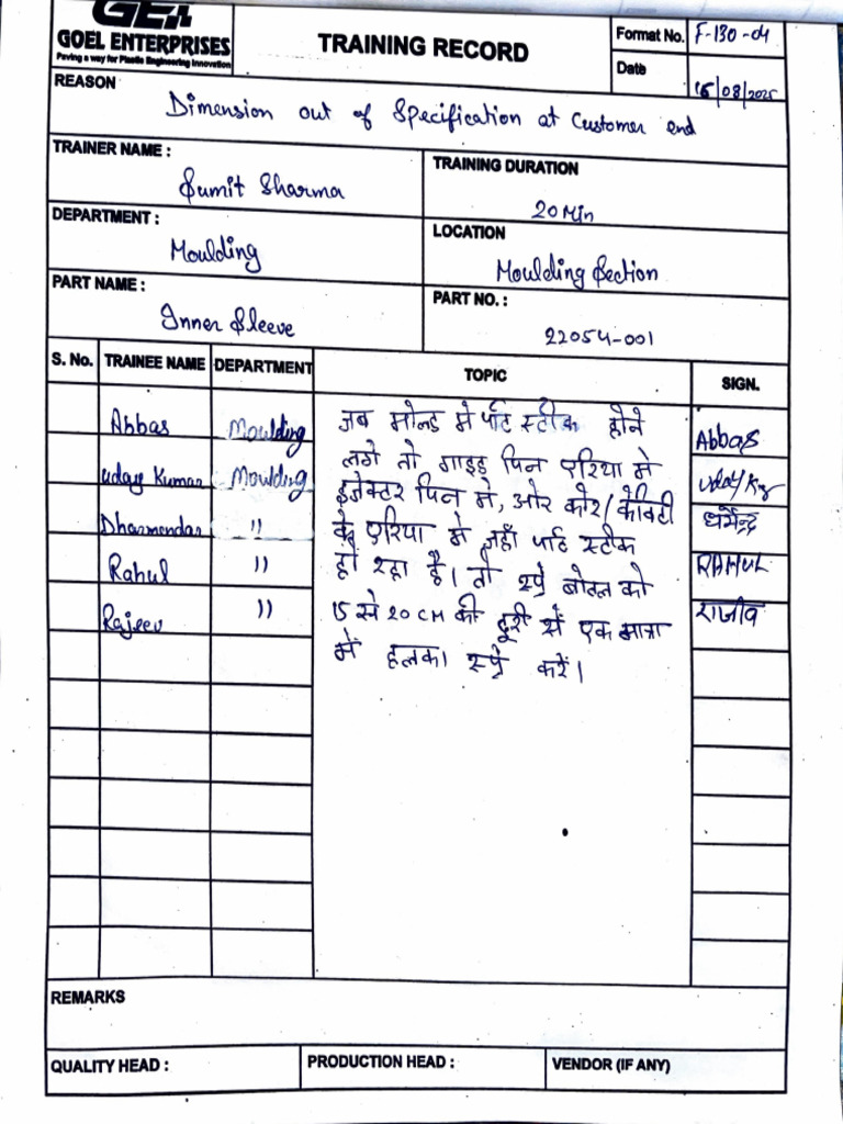 Training Record Template for Enterprises | PDF