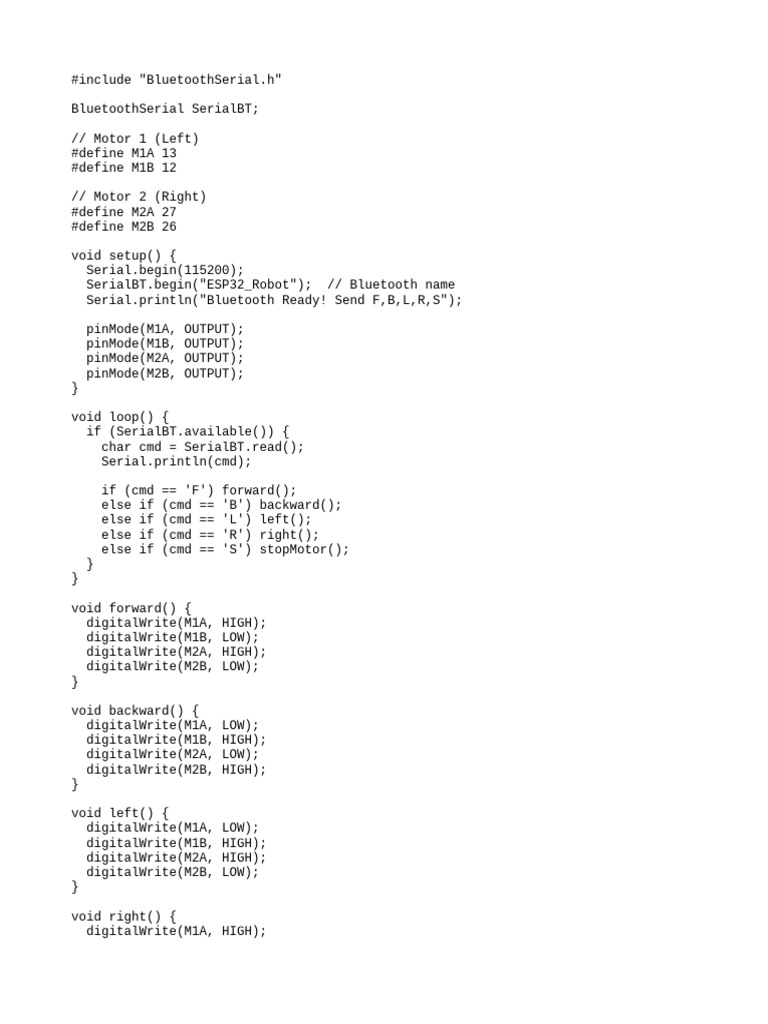 ESP32 Bluetooth Robot Control Code | PDF